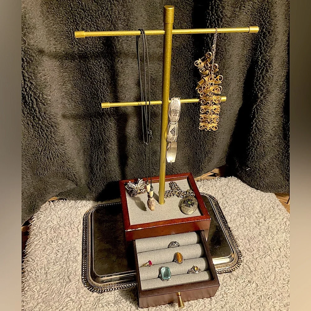 Wooden and Metal Jewelry Stand